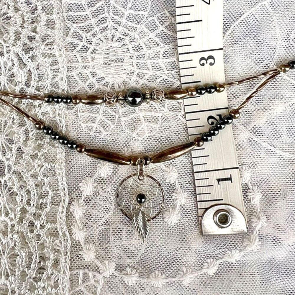 Vintage 70's/80's Silver & Hematite Dreamcatcher Necklace - Picture 8 of 10